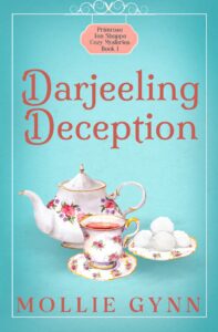 Darjeeling Deception Darjeeling Deception Cover - real background withe floral teapot, teacup and cookies